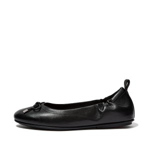 FitFlop Allegro Bow Leather Women's Ballet Flats Black | 764ONGAWZ