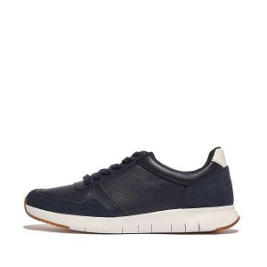 FitFlop Anatomiflex Leather-Mix Men's Sneakers Navy / White / Brown | 078ZOVREL