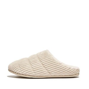 FitFlop Chrissie Biofleece Lined Corduroy Women's Slippers White | 350ZHGTKF