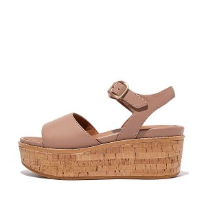 FitFlop Eloise Cork-Wrap Leather Wedge Women's Sandals Beige | 509ZPCLIX