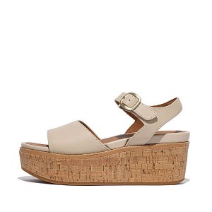 FitFlop Eloise Cork-Wrap Leather Wedge Women's Sandals Grey / Beige | 169ZKQBNV