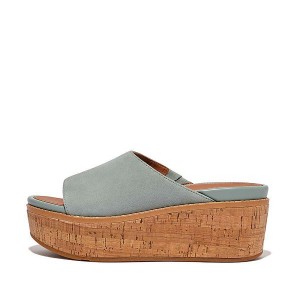 FitFlop Eloise Cork-Wrap Suede Wedge Women's Slides Blue | 645QMVNDA