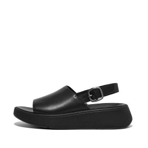 FitFlop F-Mode Leather Flatform Back-Strap Women's Sandals Black | 398HMSVJE