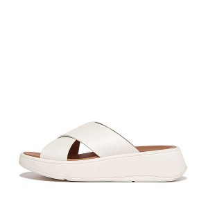 FitFlop F-Mode Leather Flatform Cross Women's Slides Cream | 742KXDZQT