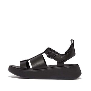 FitFlop F-Mode Leather Flatform Fisherman Women's Sandals Black | 356GPOXSM