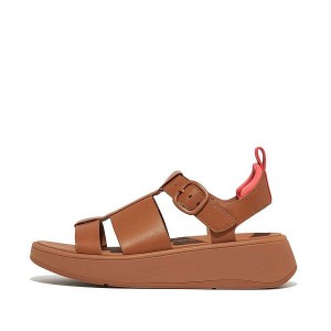 FitFlop F-Mode Leather Flatform Fisherman Women's Sandals Light Brown / Coral | 904LJQOXK