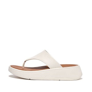 FitFlop F-Mode Leather Flatform Toe-Post Women's Sandals Cream | 317HAUBIM