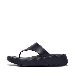 FitFlop F-Mode Leather Flatform Toe-Post Women's Sandals Navy | 076QUYDVO