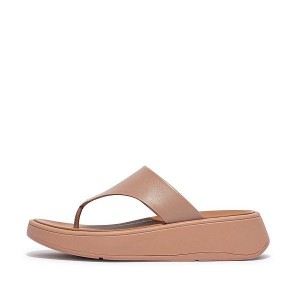 FitFlop F-Mode Leather Flatform Toe-Post Women's Sandals Beige | 687IGQRFT