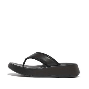 FitFlop F-Mode Leather Flatform Toe-Post Women's Sandals Black | 165CHGILY