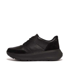 FitFlop F-Mode Leather Suede Flatform Women's Sneakers Black | 613YSRFUI