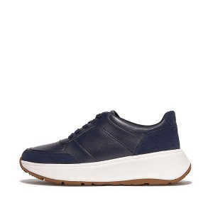 FitFlop F-Mode Leather Suede Flatform Women's Sneakers Navy | 189GNKEBS