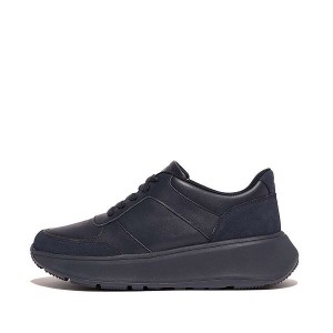 FitFlop F-Mode Leather Suede Flatform Women's Sneakers Navy | 459QFOGAJ