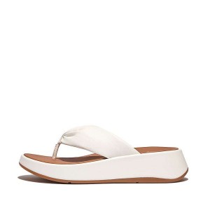 FitFlop F-Mode Leather Twist Flatform Toe-Post Women's Sandals White | 089VGMEQT