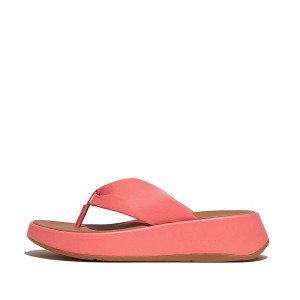 FitFlop F-Mode Leather Twist Flatform Toe-Post Women's Sandals Coral | 834OYNWKI