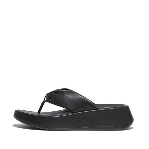 FitFlop F-Mode Leather Twist Flatform Toe-Post Women's Sandals Black | 186VYPUNX