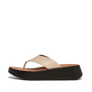 FitFlop F-Mode Luxe Leather Flatform Toe-Post Women's Sandals Beige / Black | 642OJAKEX