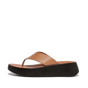 FitFlop F-Mode Luxe Leather Flatform Toe-Post Women's Sandals Brown | 687BPCMHX