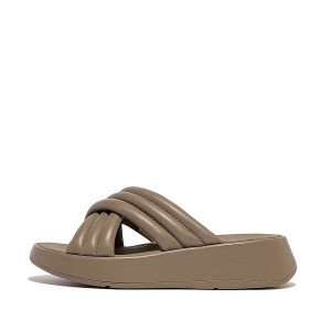 FitFlop F-Mode Padded Leather Flatform Cross Women's Slides Grey | 235JGRQUT