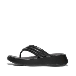 FitFlop F-Mode Padded Leather Flatform Toe-Post Women's Sandals Black | 510UYRIPH