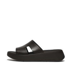 FitFlop F-Mode Raw Edge Leather Flatform H Bar Women's Slides Black | 256FSBKQL