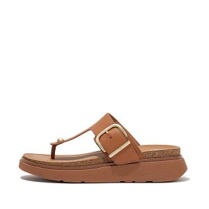 FitFlop Gen-Ff Buckle Leather Toe-Post Women's Sandals Light Brown | 421SZJEFA