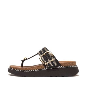 FitFlop Gen-Ff Buckle Stripe Weave Toe-Post Women's Sandals Black | 840TRPJBQ