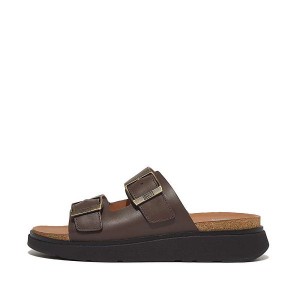 FitFlop Gen-Ff Buckle Two Bar Leather Men's Slides Brown | 927FGCRVZ