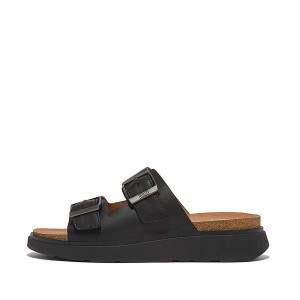 FitFlop Gen-Ff Buckle Two Bar Leather Men's Slides Black | 216GPXAUD