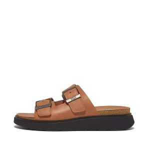 FitFlop Gen-Ff Buckle Two Bar Leather Men's Slides Light Brown | 632MWBFUY