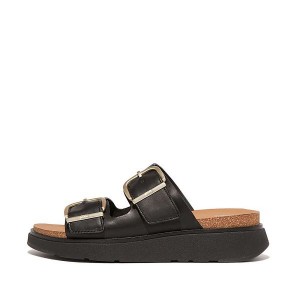 FitFlop Gen-Ff Buckle Two Bar Leather Women's Slides Black | 036DYMSGW