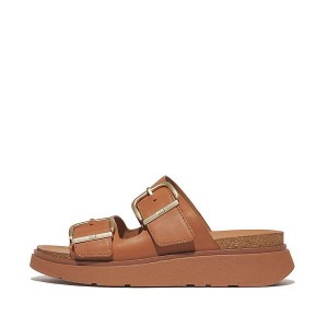 FitFlop Gen-Ff Buckle Two Bar Leather Women's Slides Light Brown | 401SKMHCQ