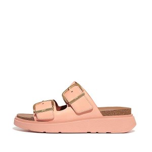 FitFlop Gen-Ff Buckle Two Bar Leather Women's Slides Brown / Coral | 860QNUZHF