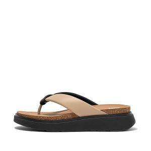 FitFlop Gen-Ff Padded Strap Leather Toe-Post Women's Sandals Beige / Black | 038LUFPDQ