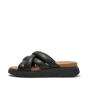 FitFlop Gen-Ff Padded Strap Leather Women's Slides Black | 150BZUQXS