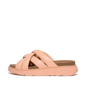 FitFlop Gen-Ff Padded Strap Leather Women's Slides Brown / Coral | 230RLPBYH