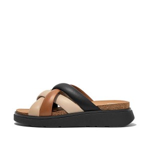 FitFlop Gen-Ff Padded Strap Leather Women's Slides Beige / Black | 657YWQFPU