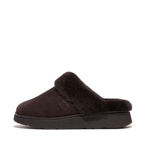 FitFlop Gen-Ff Shearling Collar Suede Women's Slippers Brown | 831ZKXJLI