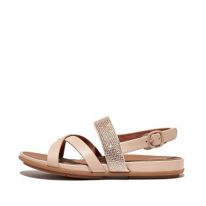 FitFlop Gracie Crystal Leather Strappy Back-Strap Women's Sandals Grey / Beige | 164OZTQIS