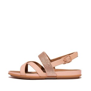 FitFlop Gracie Crystal Leather Strappy Back-Strap Women's Sandals Brown / Coral | 305MPYEAQ