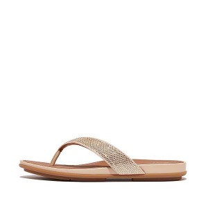 FitFlop Gracie Crystal Women's Flip Flops Grey / Beige | 961XDVYRQ