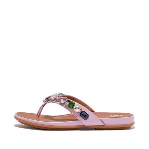 FitFlop Gracie Jewel Deluxe Leather Women's Flip Flops Purple | 026YSNOWJ