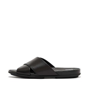 FitFlop Gracie Leather Cross Women's Slides Black | 860PNDVCX