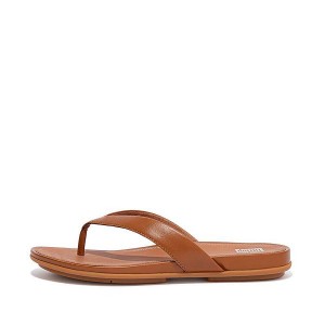 FitFlop Gracie Leather Women's Flip Flops Light Brown | 579KHLYZD