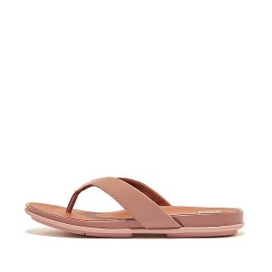 FitFlop Gracie Leather Women's Flip Flops Pink | 312DGTKNI