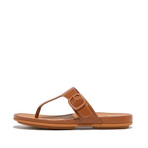 FitFlop Gracie Matt Buckle Leather Toe-Post Women's Sandals Brown | 072MFDPGA