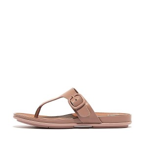 FitFlop Gracie Matt Buckle Leather Toe-Post Women's Sandals Beige | 834XLGIAC