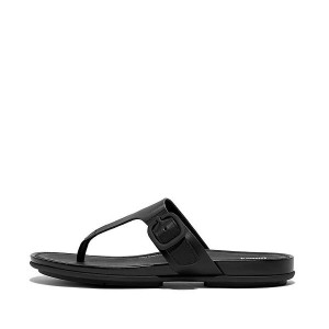 FitFlop Gracie Matt Buckle Leather Toe-Post Women's Sandals Black | 526XBUORC