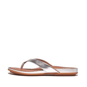 FitFlop Gracie Metallic Leather Women's Flip Flops Silver | 720FWNIZC