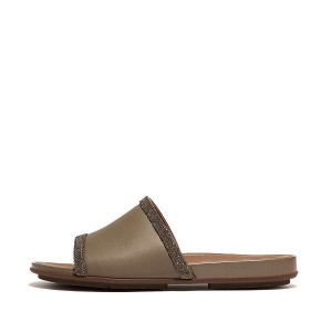 FitFlop Gracie Opul Trim Leather Women's Slides Grey | 314ITOBZA